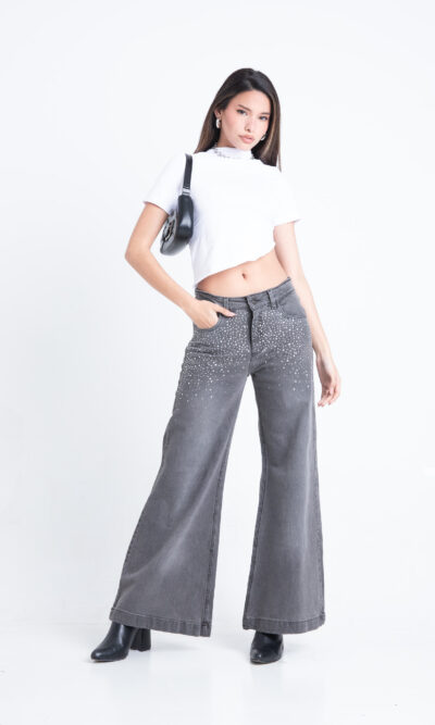 Wide Leg Tarragona Gris c/ Strass (COD.3371)
